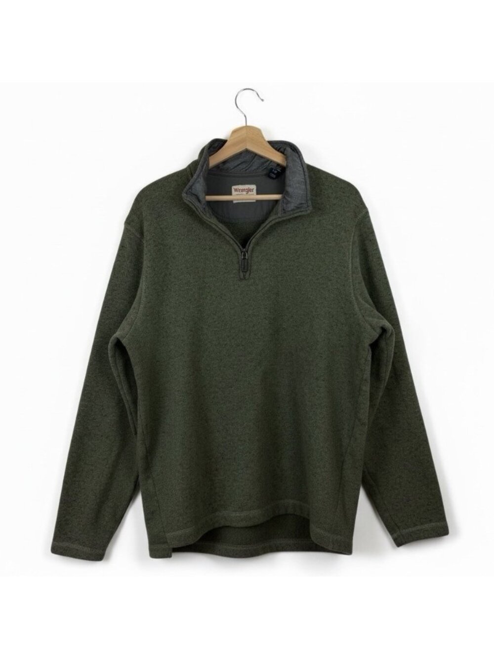 WRANGLER Authentics Quarter Zip Pullover Sweater Size Large Men's Olive Night